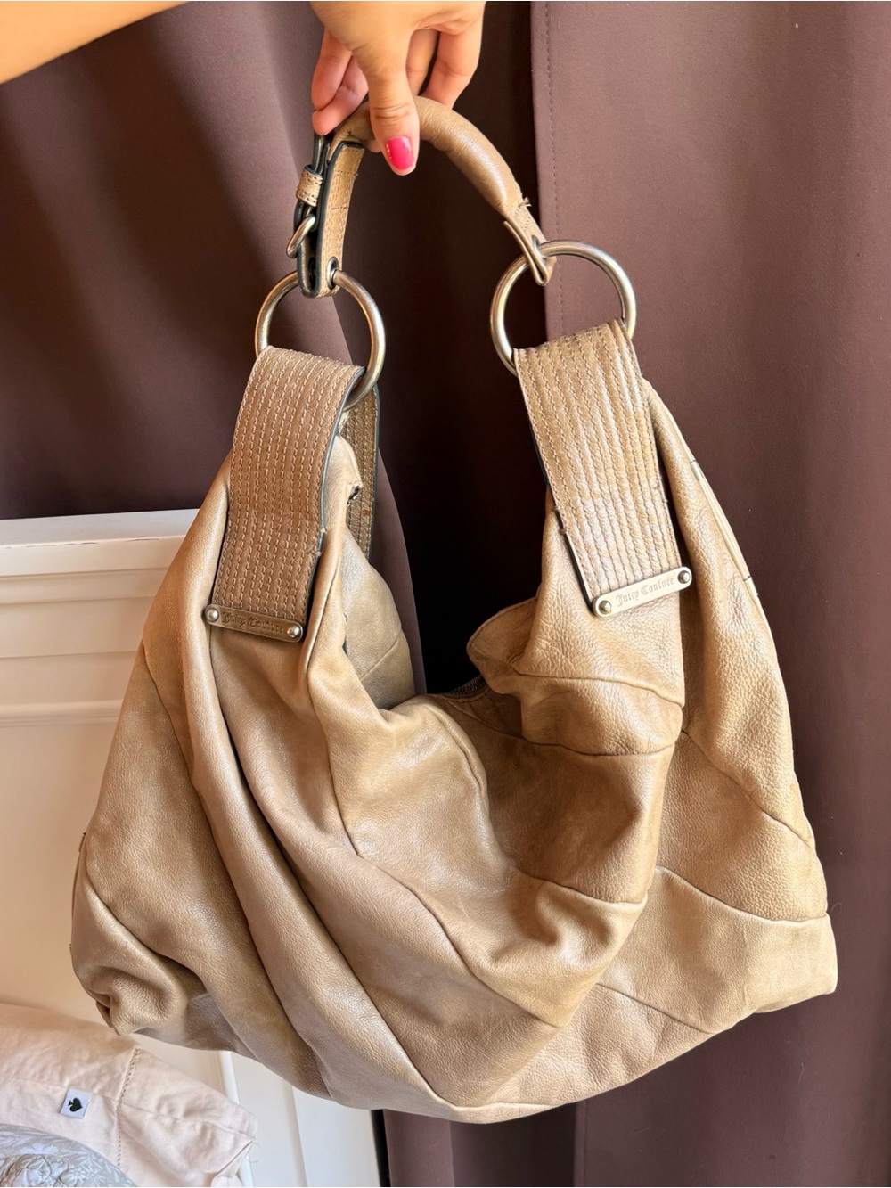 Y2k vintage Juicy Couture tan leather hobo bag